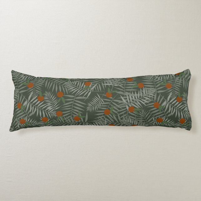 Palm Leaves & Oranges Body Pillow (Front)