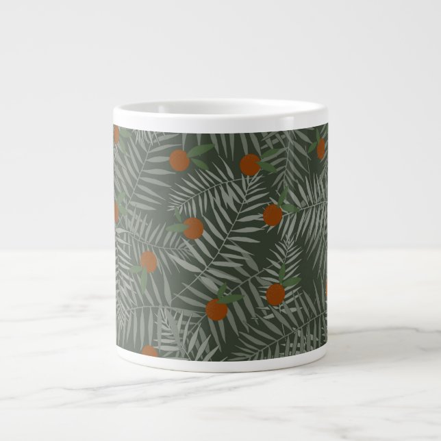 Palm Leaves & Oranges Large Coffee Mug (Front)