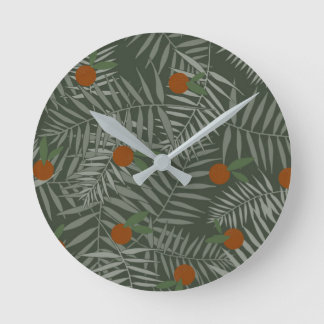 Palm Leaves & Oranges Round Clock