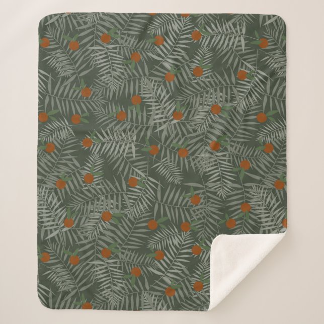 Palm Leaves & Oranges Sherpa Blanket (Front)