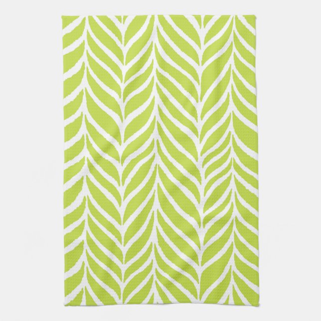 Palm Leaves Pattern Chartreuse Green Kitchen Towel (Vertical)