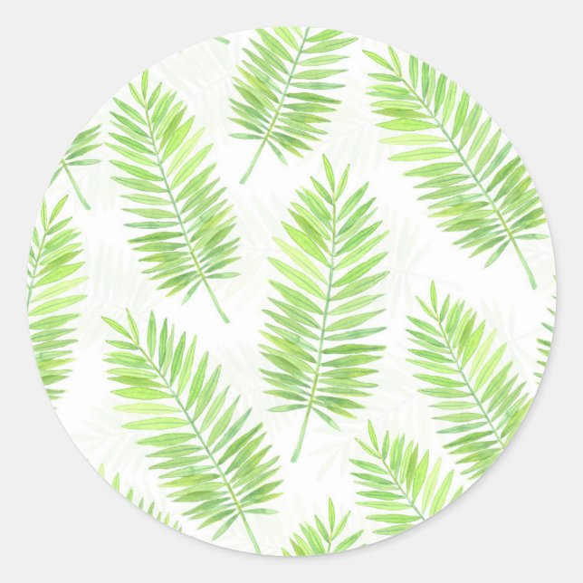 Palm leaves pattern classic round sticker (Front)