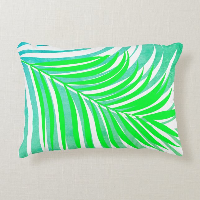 Palm Leaves Pattern Green Teal Blue Tropical Gift Accent Pillow (Front)