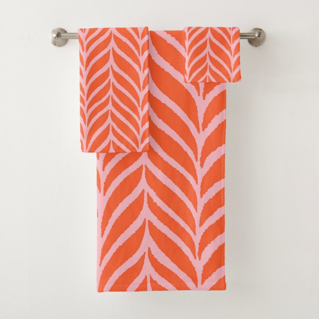 Palm Leaves Pattern Orange & Pink Bath Towel Set (Insitu)
