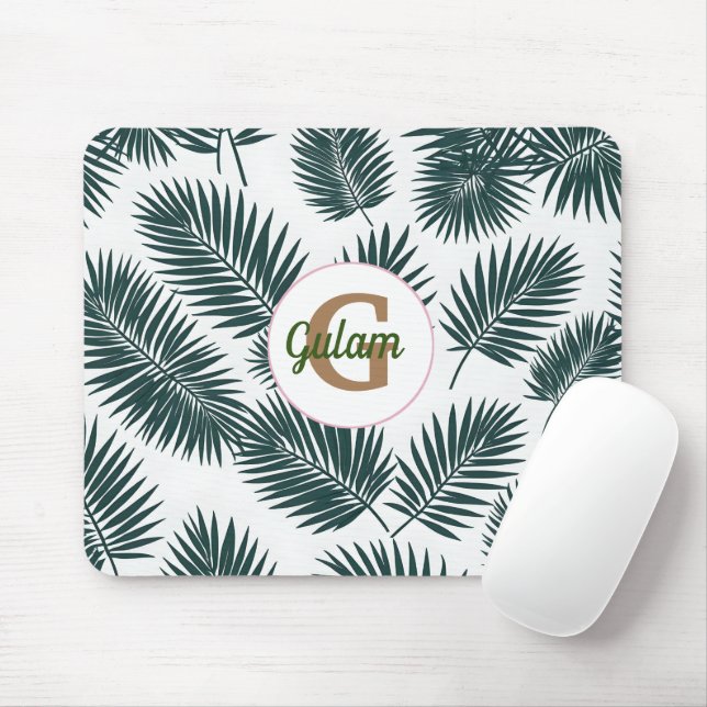 Palm leaves pattern personalized name and initial mouse pad (With Mouse)