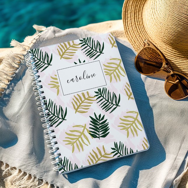 Palm Leaves Personalized Notebook (Painted palm leaves tropical notebook journal.)