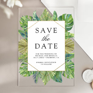Palm Leaves Photo Collage Wedding Save the Date Acrylic Invitations