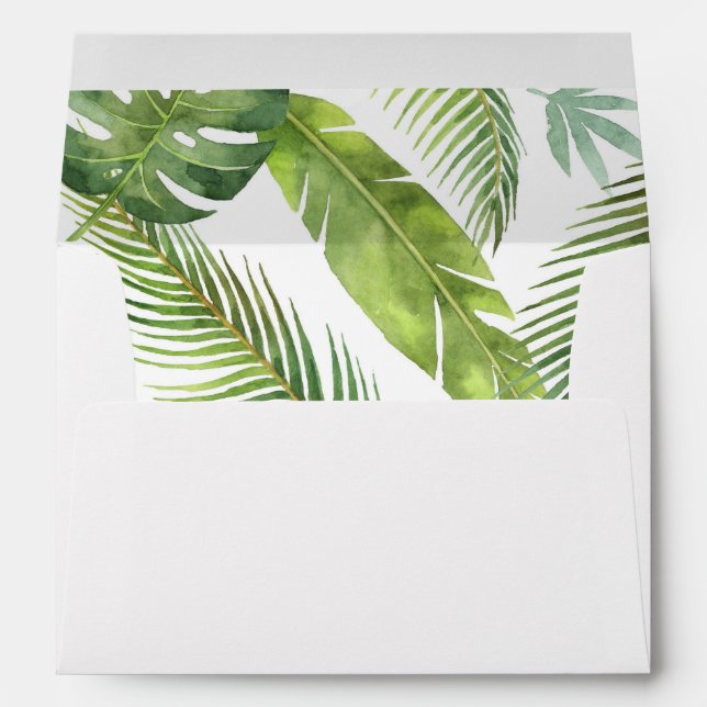 Palm leaves pink hibiscus envelopes 5x7 card (Back (Bottom))