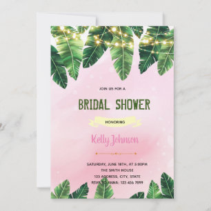 Palm leaves pink shower theme Invitaiton Thank You Card
