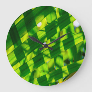 Palm Leaves Plaid, Kapaa, Kauai, Hawaii Large Clock