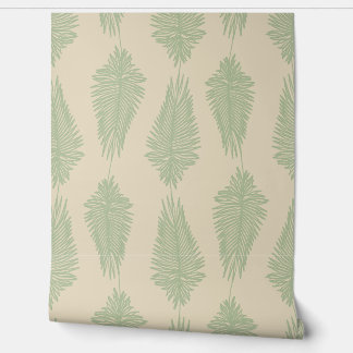 Palm Leaves - Sage Green and Beige Wallpaper