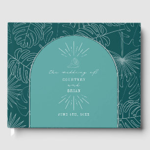 Palm Leaves Seashell Teal Beach Wedding Guest Book