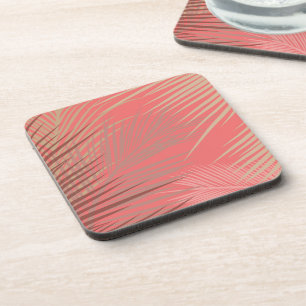 Palm Leaves Shadow on Living Coral Coaster