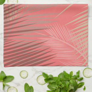 Palm Leaves Shadow on Living Coral Kitchen Towel