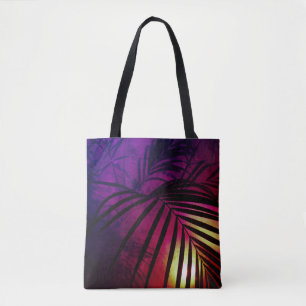 Palm leaves sunset modern tropical tote bag