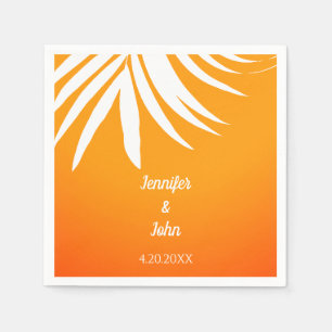 Palm Leaves Sunset Orange Cool Tropical Wedding Napkin
