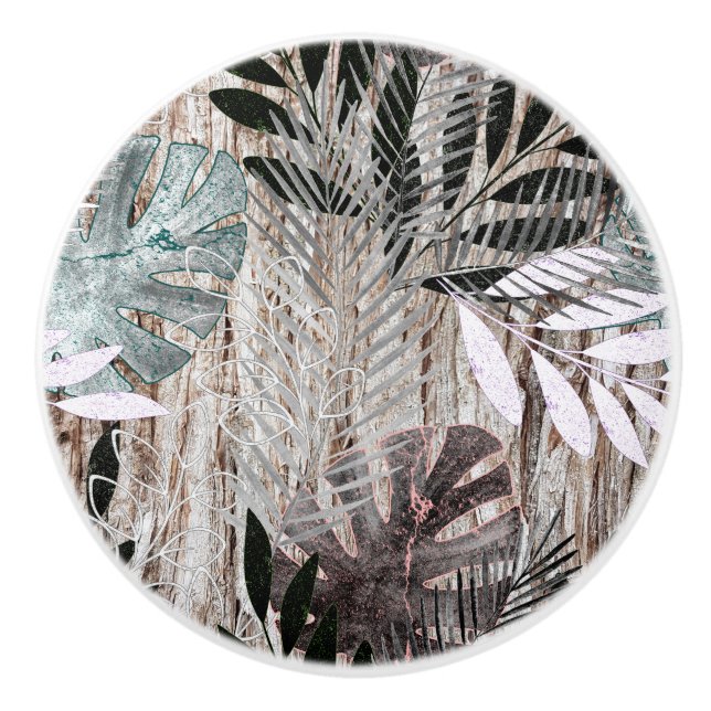 Palm leaves, tree, tropical, Botanical Ceramic Knob (Front)