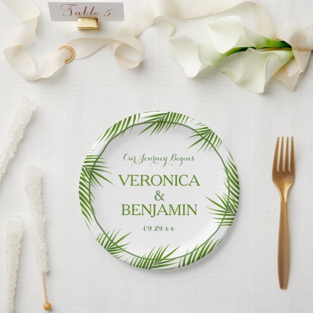 Palm Leaves Tropical Beach Wedding Paper Plate (Wedding)