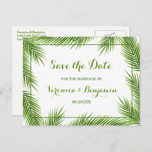 Palm Leaves Tropical Beach Wedding Save The Date Announcement Postcard