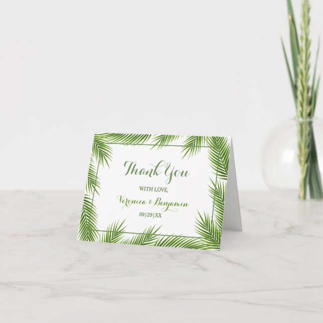 Palm Leaves Tropical Beach Wedding Thank You (Front)