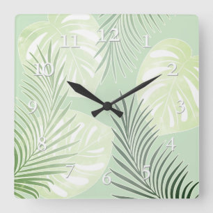 Palm leaves, tropical, Botanical, leaves, jungle L Square Wall Clock
