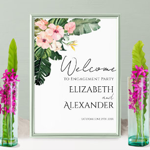 Palm Leaves Tropical Engagement Party Welcome Sign
