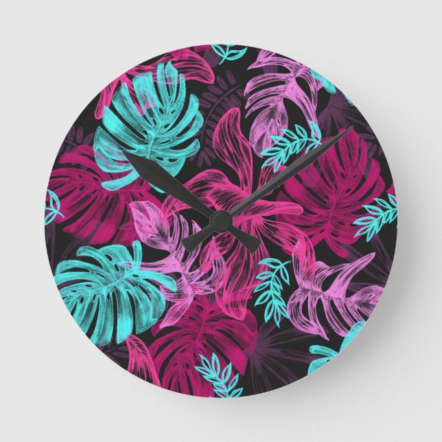 Palm leaves tropical exotic   round clock (Front)