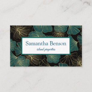 Palm Leaves Tropical Island Green & White Square B Business Card