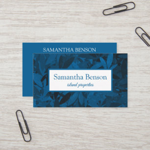 Palm Leaves Tropical Island Green & White Square Business Card