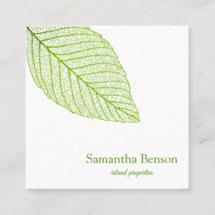 Palm Leaves Tropical Island Green & White Square Business Card
