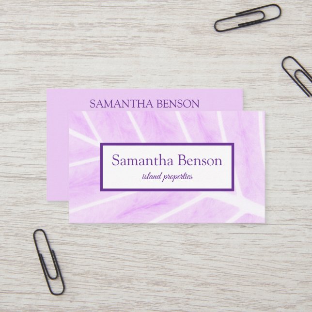 Palm Leaves Tropical Island Green & White Square Business Card (Front/Back In Situ)