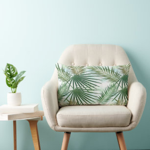 Palm leaves tropical jungle lumbar pillow