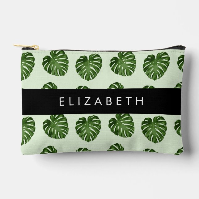 Palm Leaves, Tropical Pattern, Your Name Accessory Pouch (Front)