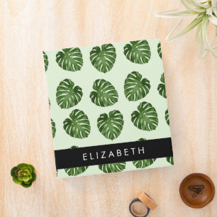 Palm Leaves, Tropical Pattern, Your Name Binder