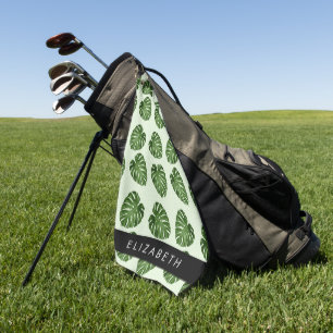 Palm Leaves, Tropical Pattern, Your Name Golf Towel