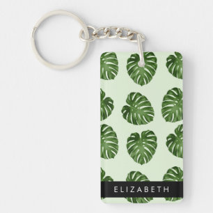 Palm Leaves, Tropical Pattern, Your Name Keychain