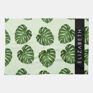 Palm Leaves, Tropical Pattern, Your Name Kitchen Towel
