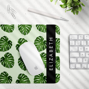 Palm Leaves, Tropical Pattern, Your Name Mouse Pad