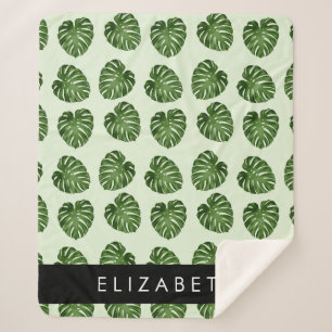 Palm Leaves, Tropical Pattern, Your Name Sherpa Blanket