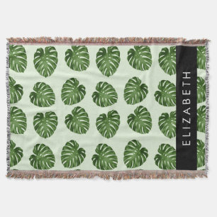 Palm Leaves, Tropical Pattern, Your Name Throw Blanket