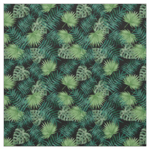 Palm Leaves Tropical Print Black Fabric