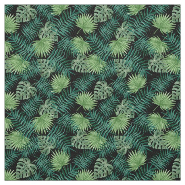 Palm Leaves Tropical Print Black Fabric (Swatch)