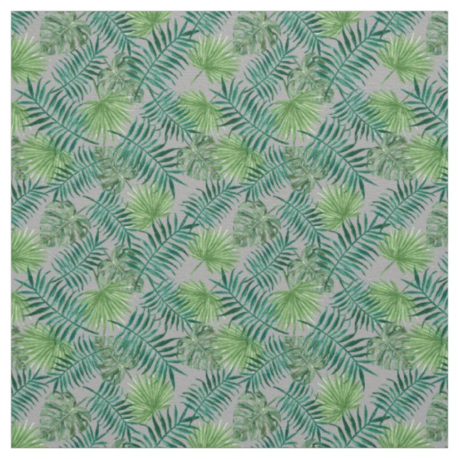 Palm Leaves Tropical Print Gray Fabric (Swatch)