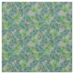 Palm Leaves Tropical Print Grey Fabric