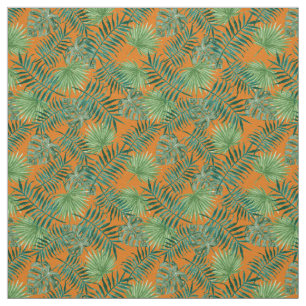 Palm Leaves Tropical Print Orange Fabric