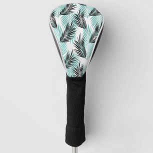 Palm Leaves Tropical Tree Bright Turquoise Black Golf Head Cover