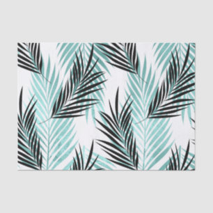 Palm Leaves Tropical Tree Bright Turquoise Black Tissue Paper