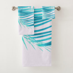 Palm Leaves Turquoise Summer Vibes #1 Bath Towel Set