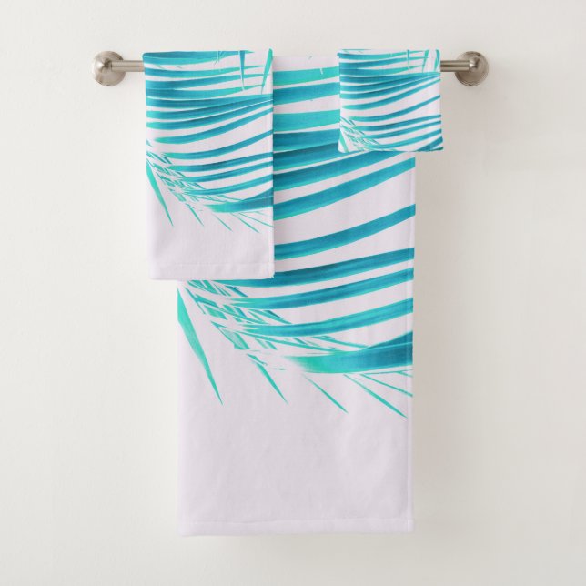 Palm Leaves Turquoise Summer Vibes #1 Bath Towel Set (Insitu)