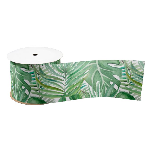 Palm leaves wash cloth satin ribbon (Spool)